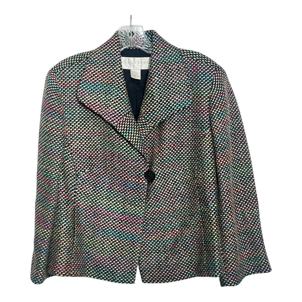 DONCASTER Women's‎ Size 12 Multi Color Tweed Blazer Jacket 1 Button Front